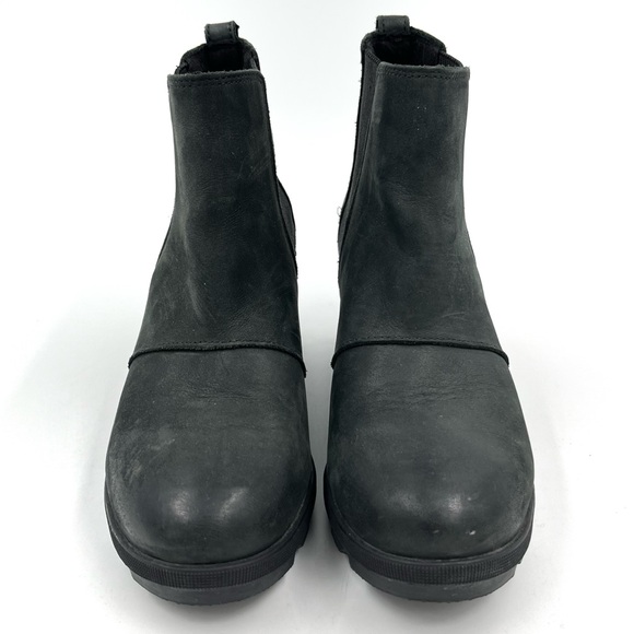 Sorel Lea Joan of Arctic Black Leather Wedge Ankle Booties Boots Size 8 - Picture 2 of 9